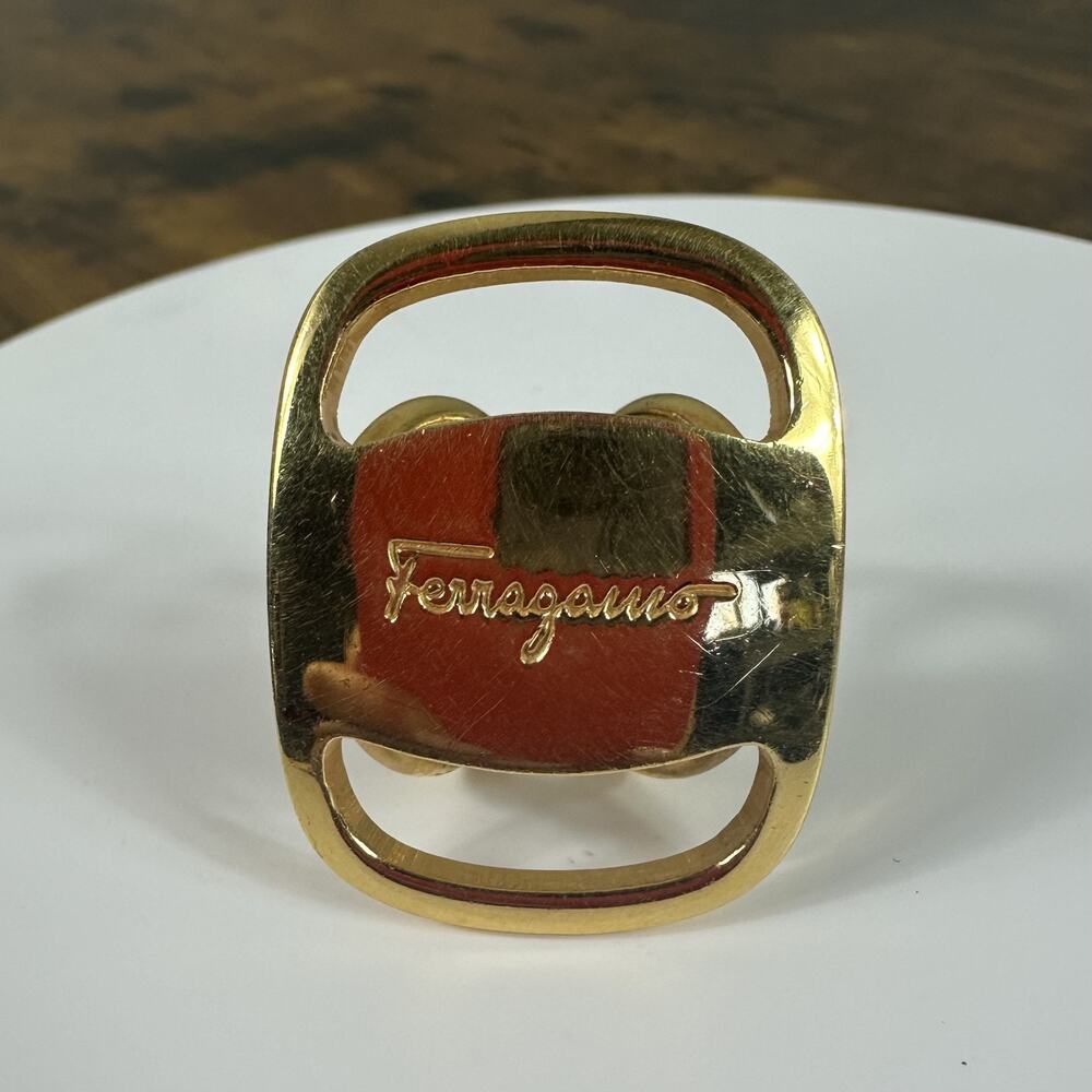 Ferragamo Vara Scarf Ring Logo Gold Tone Authentic Vintage